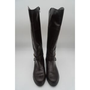 Bandolino Riding Boots Women 8 M Brown Leather Tall Buckle Block Heel Equestrian